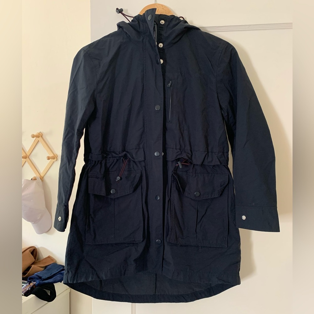 J Crew Women's Utility Hooded Rain Coat XXSP Navy